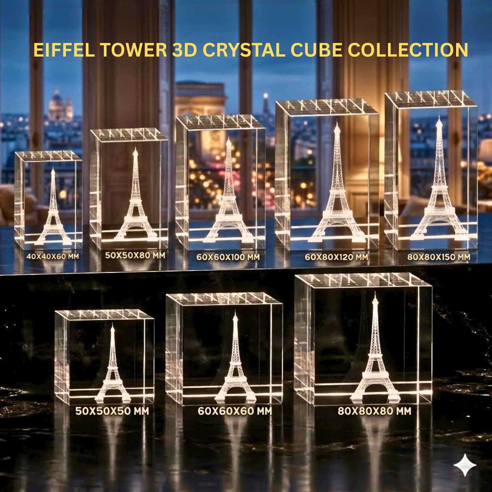 EIFFEL TOWER Eiffel Tower Crystal Cube with LED Light Stand - Image 1