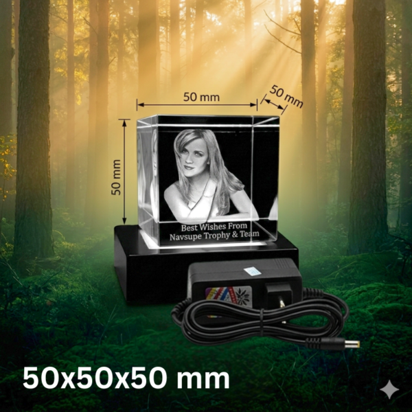 Square Personalized 3D Crystal Photo Cube with Light Base - 50x50x50 mm