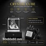 Square Size Single Face Photo 3D Engraved Crystal Cube with LED Light Base for Specials Celebrations and momentos - 50x50x50 mm