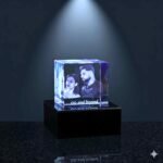 Personalized Couple 3D Crystal Cube - 50x50x50 mm with LED Light Stand - Image 3