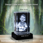 Small Personalized 3D Crystal Photo Cube with Light Base - 50x50x80 mm