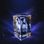 Small Personalized 3D Crystal Photo Cube with Light Base - 50x50x80 mm - Image 2