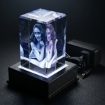 Medium Personalized 3D Crystal Photo Cube with Light Base – 60x60x100 mm - Image 3