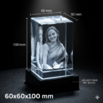 Medium Personalized 3D Crystal Photo Cube with Light Base – 60x60x100 mm
