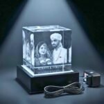 Wedding Photo Crystal Cube - 60x60x60 mm with LED Light Stand - Image 2