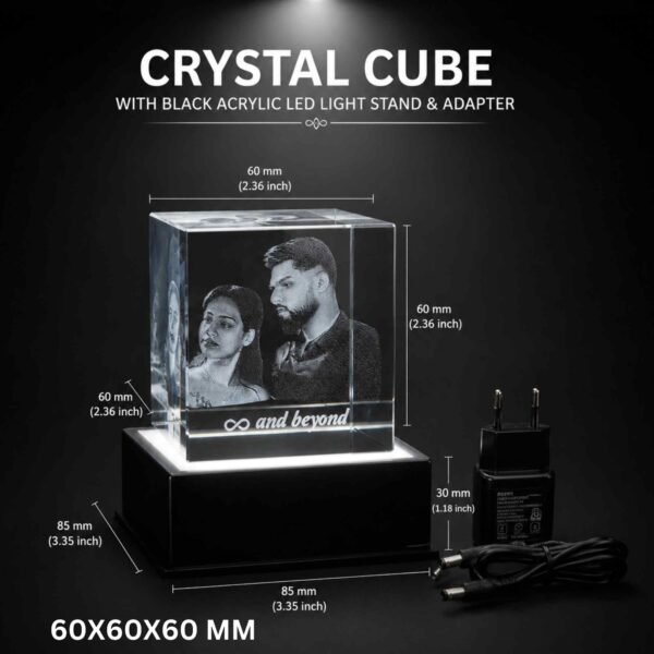 Wedding Photo Crystal Cube - 60x60x60 mm with LED Light Stand
