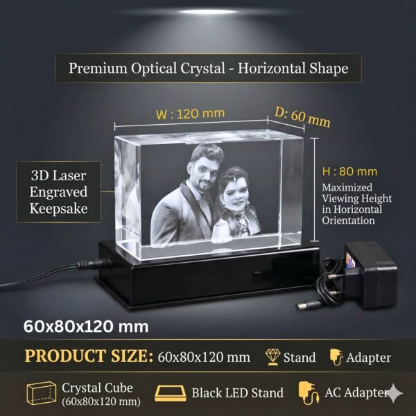 Romantic Crystal Photo Cube - 60x80x120 mm with LED Light Stand