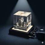 Square Shape Single Face Photo 3D Engraved Crystal Cube with LED Light Base for Specials Celebrations and momentos – 80x80x80 mm - Image 3