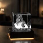 Square Personalized 3D Crystal Photo Cube with Light Base - 50x50x50 mm - Image 3
