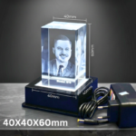 Small Personalized 3D Crystal Photo Cube with Light Base - 40x40x60 mm