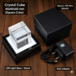 Square Personalized 3D Crystal Photo Cube with Light Base - 60x60x60 mm - Image 4