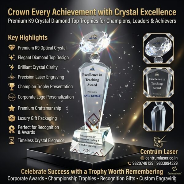 Crystal Diamond Top Trophies Champion Glass Cup Trophy- CG 113